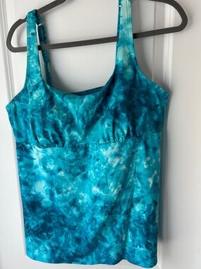 Lands' End Turquoise Blue Tie-Dye Swim Top